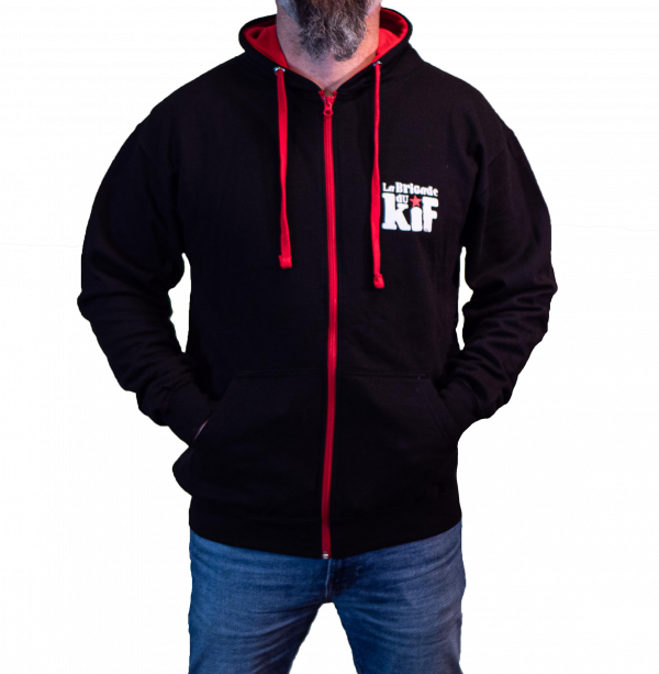 VESTE A CAPUCHE - NOIR AVEC LISERET ROUGE - MIXTE FEMME HOMME